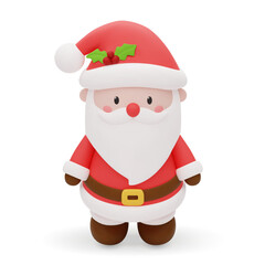3d realistic cute Santa Claus with Xmas hat. Cute Christmas character. 3D Vector illustration isolated on white background.