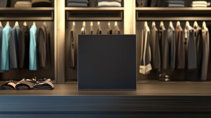 Blank sandwich board ready for a custom message in a trendy boutique, with soft lighting highlighting the latest collection. Empty sandwich board