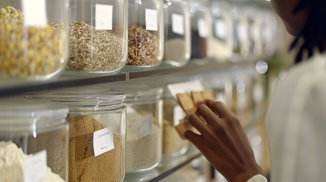 Close-up of an individual carefully reading ingredient labels on food packaging to avoid allergens, highlighting the importance of allergen awareness and prevention in everyday life.