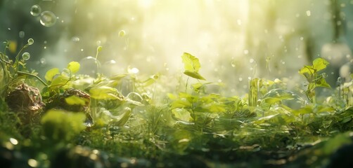 Obraz premium close up plant with water droplets