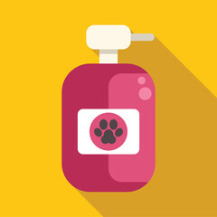 Pink plastic bottle with dispenser containing pet shampoo or medicine for dogs and cats