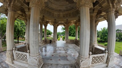 Architecture of Maharaniyon Ki Chhatriyan, the archaeological site features traditional funeral monuments honoring royal women of the past