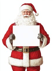Santa Claus Holding Blank Sign, ideal for Christmas marketing campaigns. Customizable for festive advertising and promotions. Create a cheerful and jolly message for the holiday season