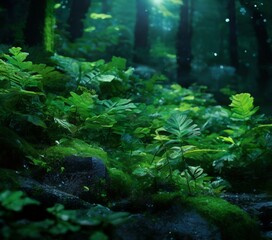 Fototapeta premium forest with green plants and rocks