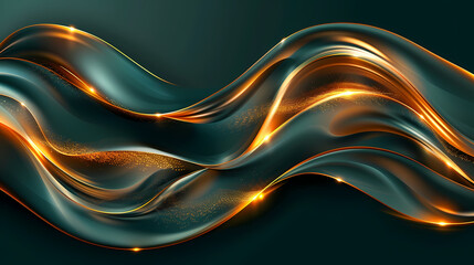 Luxury invitation card background vector. Golden elegant geometric shape, gold lines gradient on green background.