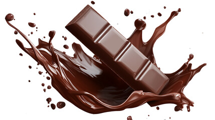 Melting Chocolate Bar with Splashes: Isolated on Transparent Background