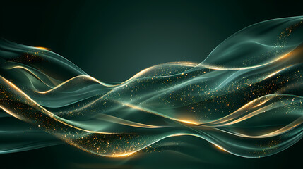 Luxury invitation card background vector. Golden elegant geometric shape, gold lines gradient on green background.