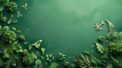 A vibrant image of a green travel itinerary board featuring eco-friendly destinations and activities, with a clean background and plenty of copy space for travel planning tips and sustainability