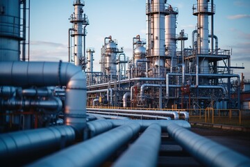 view of oil pipelines in oil refinery
