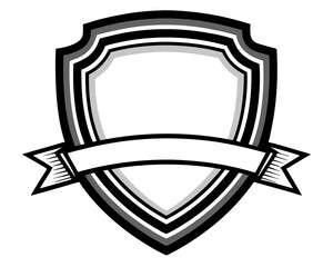 Obraz premium Blank black shield logo icon silhouette vector art illustration on white background 