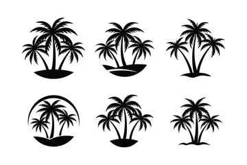 Fototapeta premium Bundle of simple tropical palm tree silhouettes vector illustrations.