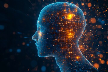 Fototapeta premium Abstract futuristic digital face of artificial intelligence , virtual hologram, AI