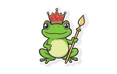 Fototapeta premium Regal Frog King Sticker Design - Whimsical Cartoon Style Vector Art in Lively Royal Colors for Procreate Doodle