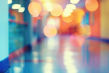 Blurred abstract school background, soft focus on classroom interior and desks