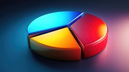 Obraz premium Glossy 3D pie chart with dynamic shadows and reflections, showcasing percentage distribution in a sleek, professional style.