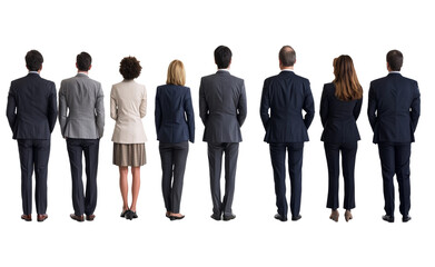 A group of business people standing in a row, viewed from behind: Alpha png, transparent