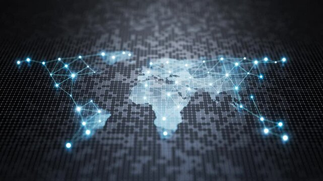 Network connection and global positioning system concept. Navigation concept. World wide web. World map with cargo delivery plan. Abstract animation of world map with pointers.