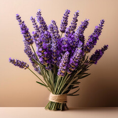 Obraz premium Lavender flowers isolated on a beige background, representing aromatherapy and relaxation. _1(653)