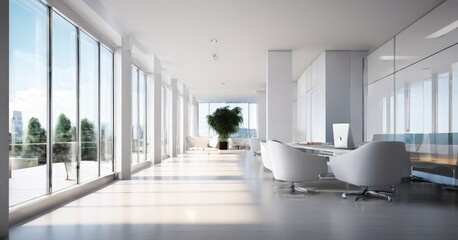 Fototapeta premium white office with large window and desk