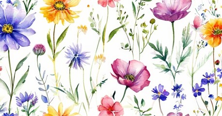 watercolor flowers seamless pattern