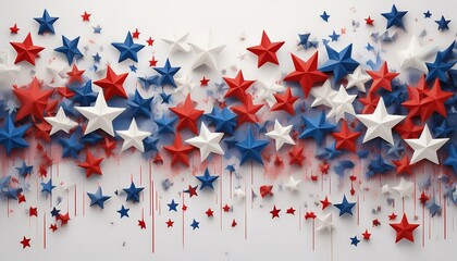Fototapeta premium A patriotic array of scattered red, white, and blue stars on a clean white backdrop