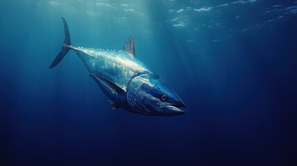 Fototapeta premium A Tuna Swimming Through the Deep Blue Sea
