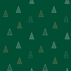 Obraz premium Christmas and New Year seamless pattern with Christmas tree. Christmas Trees on a green background