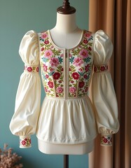A  blouse with floral embroidered patterns