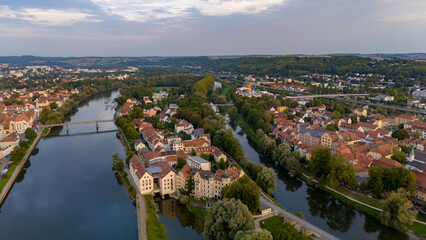 Panoramablick über die Altstadt von Regensburg mit dem Stadtteil Stadtamhof