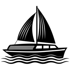 Catamaran on sea silhouette vector illustration on white background 