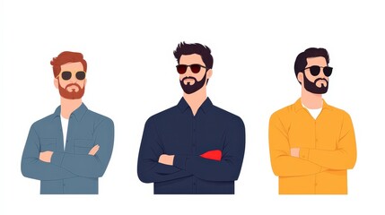 Naklejka premium Three Fashionable Men in Sunglasses Showcasing Style and Attitude with Confident Poses