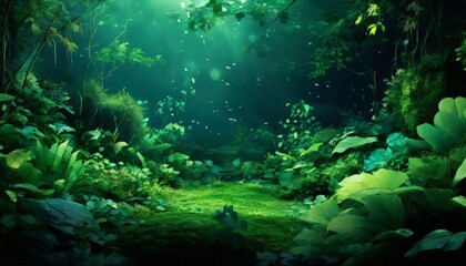 Naklejka premium dark forest with green leaves and plants