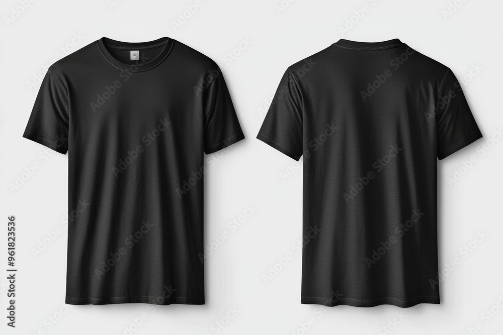 Sticker Black Tshirt Mockup Front and Back Isolated created with Generative AI