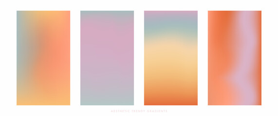 Abstract autumn stories set. Minimalist fall season design. Orange, yellow and purple pastel colored vertical vector banner. Blurred sky gradient background. Simple soft light backdrop for social post © Mariia