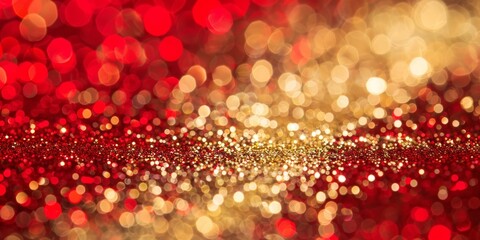 Abstract background with sparkling gold and red sequins, festive background for Christmas and New Year, blurred bokeh background