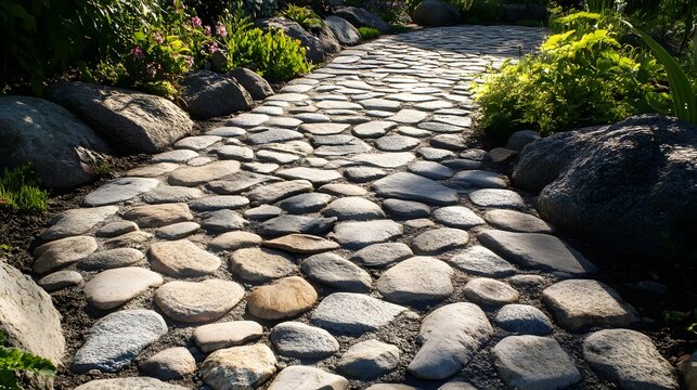 63. Detailed, intricate cobblestone path with varied stones