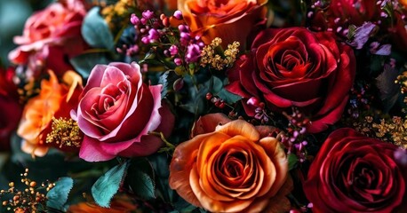Naklejka premium bouquet roses with leaves and flowers