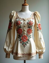 A  blouse with floral embroidered patterns
