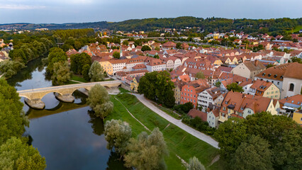 Panoramablick über die Altstadt von Regensburg mit dem Stadtteil Stadtamhof