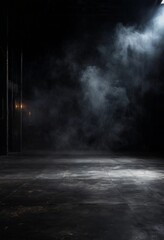 dark room with smoke coming out the ceiling