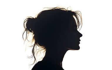 Naklejka premium Serene Woman Silhouette in Soft Light on White Background - Minimalist Studio Shot