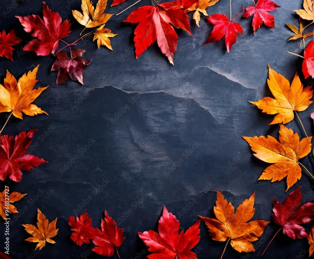 Wall mural autumn leaves on black background