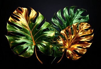 two monster leaves on black background