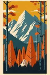 mid century design of stylized mountain with aspen trees aaron draplin