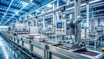Fototapeta premium Close-up of industrial technology equipment in a modern factory, manufacturing, machinery, industrial