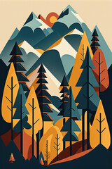 mid century design of stylized mountain with aspen trees aaron draplin