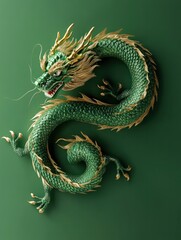 Obraz premium Chinese green wood dragon symbol of happy new year 2024 on green background with space for text