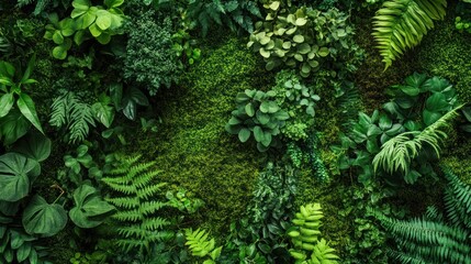 Top view green moss forest nature texture background. AI generated