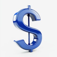 Blue shiny extruded metallic dollar sign on white background