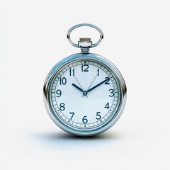 Blue alarm clock showing seven o'clock on white background